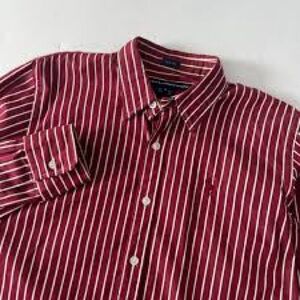 NEW!! Ralph Lauren Sport Women’s Maroon & White Striped Long-Sleeve Button-Down